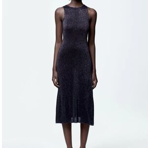 Zara Metallic Thred Knit Midi Dress Size M